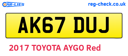 AK67DUJ are the vehicle registration plates.
