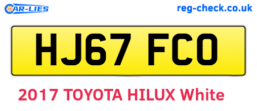 HJ67FCO are the vehicle registration plates.