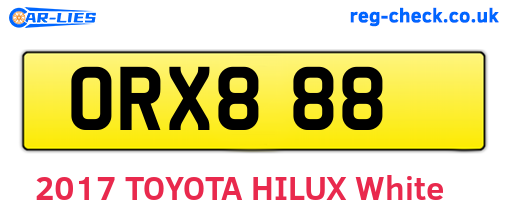 ORX888 are the vehicle registration plates.