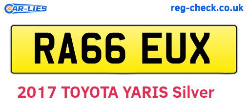RA66EUX are the vehicle registration plates.