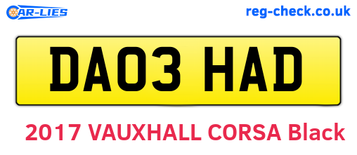 DA03HAD are the vehicle registration plates.