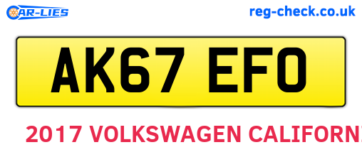 AK67EFO are the vehicle registration plates.