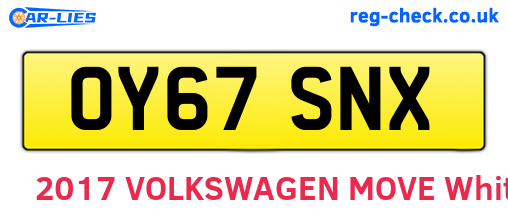 OY67SNX are the vehicle registration plates.
