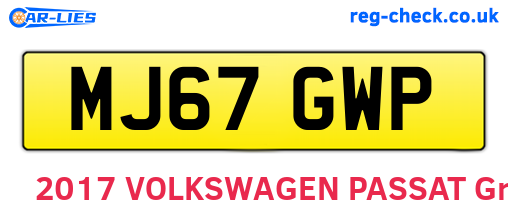 MJ67GWP are the vehicle registration plates.