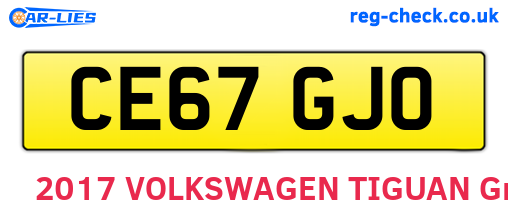 CE67GJO are the vehicle registration plates.