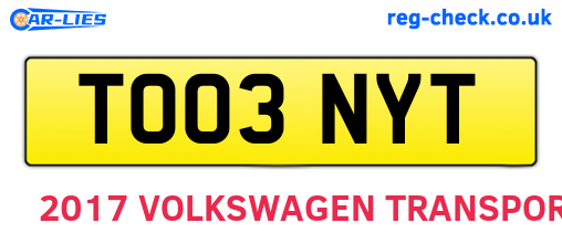 TO03NYT are the vehicle registration plates.