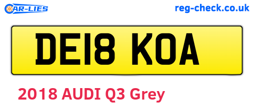 DE18KOA are the vehicle registration plates.