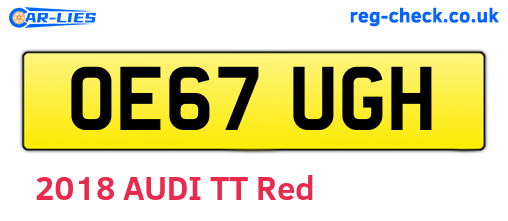 OE67UGH are the vehicle registration plates.