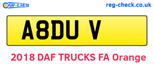 A8DUV are the vehicle registration plates.
