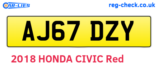 AJ67DZY are the vehicle registration plates.