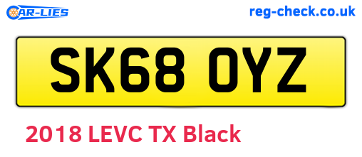 SK68OYZ are the vehicle registration plates.
