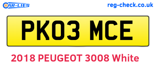 PK03MCE are the vehicle registration plates.