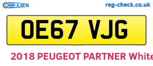 OE67VJG are the vehicle registration plates.