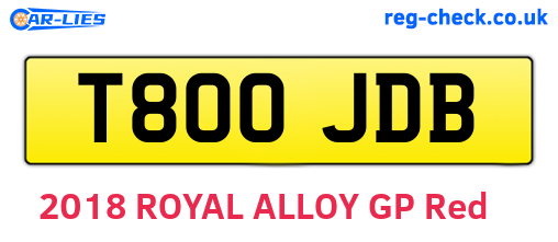 T800JDB are the vehicle registration plates.