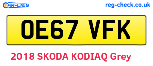 OE67VFK are the vehicle registration plates.