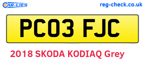PC03FJC are the vehicle registration plates.