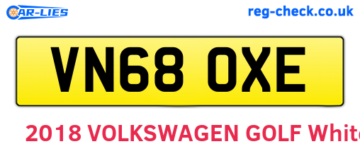 VN68OXE are the vehicle registration plates.