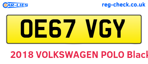 OE67VGY are the vehicle registration plates.