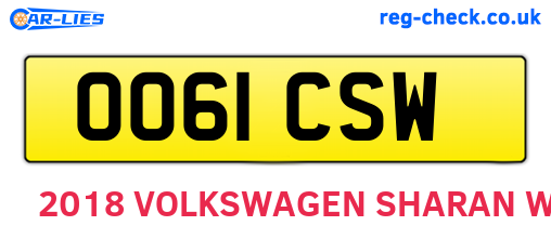 OO61CSW are the vehicle registration plates.