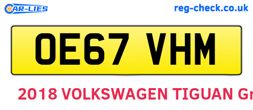 OE67VHM are the vehicle registration plates.