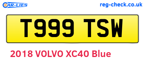 T999TSW are the vehicle registration plates.