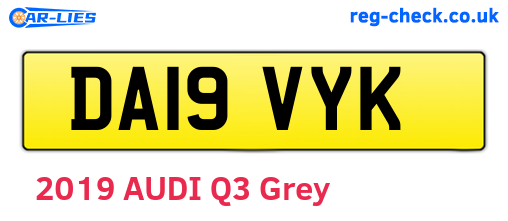 DA19VYK are the vehicle registration plates.