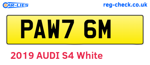 PAW76M are the vehicle registration plates.