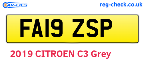 FA19ZSP are the vehicle registration plates.