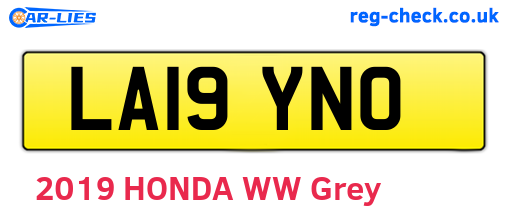 LA19YNO are the vehicle registration plates.