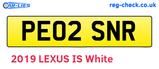 PE02SNR are the vehicle registration plates.