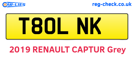 T80LNK are the vehicle registration plates.