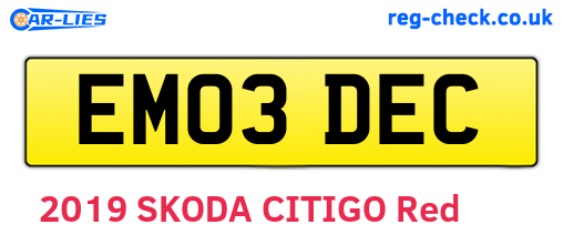 EM03DEC are the vehicle registration plates.