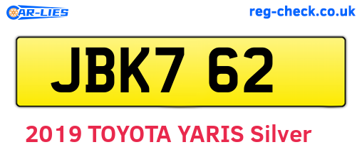 JBK762 are the vehicle registration plates.
