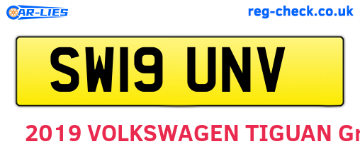 SW19UNV are the vehicle registration plates.