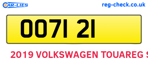 OO7121 are the vehicle registration plates.