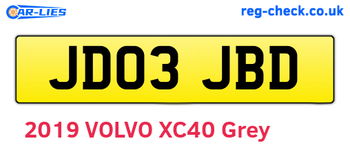 JD03JBD are the vehicle registration plates.