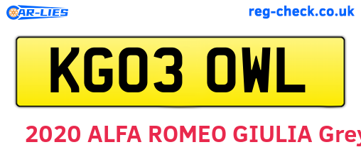 KG03OWL are the vehicle registration plates.