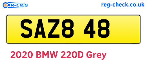 SAZ848 are the vehicle registration plates.