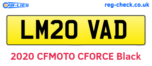 LM20VAD are the vehicle registration plates.