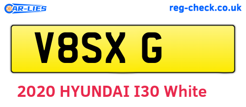 V8SXG are the vehicle registration plates.