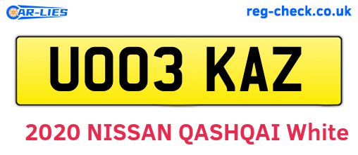 UO03KAZ are the vehicle registration plates.