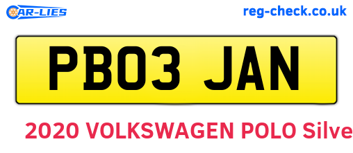 PB03JAN are the vehicle registration plates.