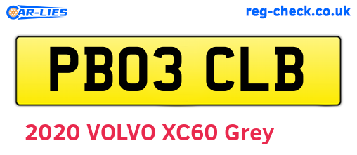 PB03CLB are the vehicle registration plates.