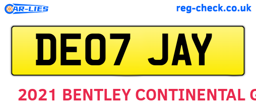 DE07JAY are the vehicle registration plates.