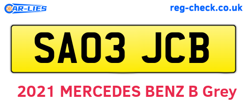 SA03JCB are the vehicle registration plates.