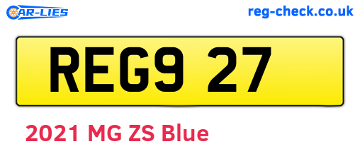 REG927 are the vehicle registration plates.