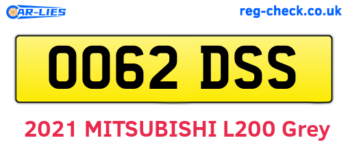 OO62DSS are the vehicle registration plates.