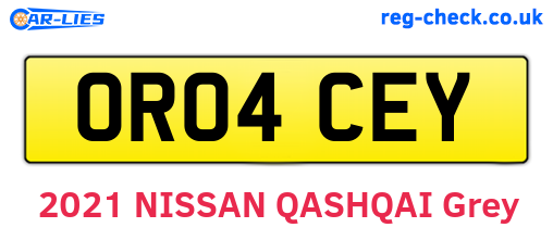 OR04CEY are the vehicle registration plates.