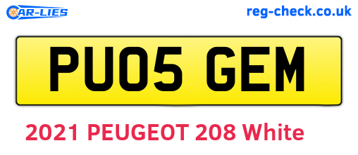 PU05GEM are the vehicle registration plates.