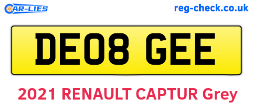 DE08GEE are the vehicle registration plates.